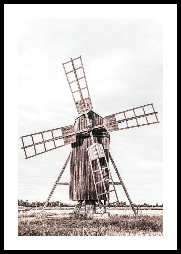Photograph of old wooden windmill in open field-12