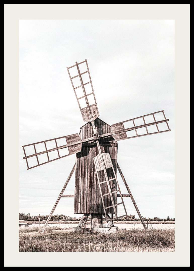 Photograph of old wooden windmill in open field-12