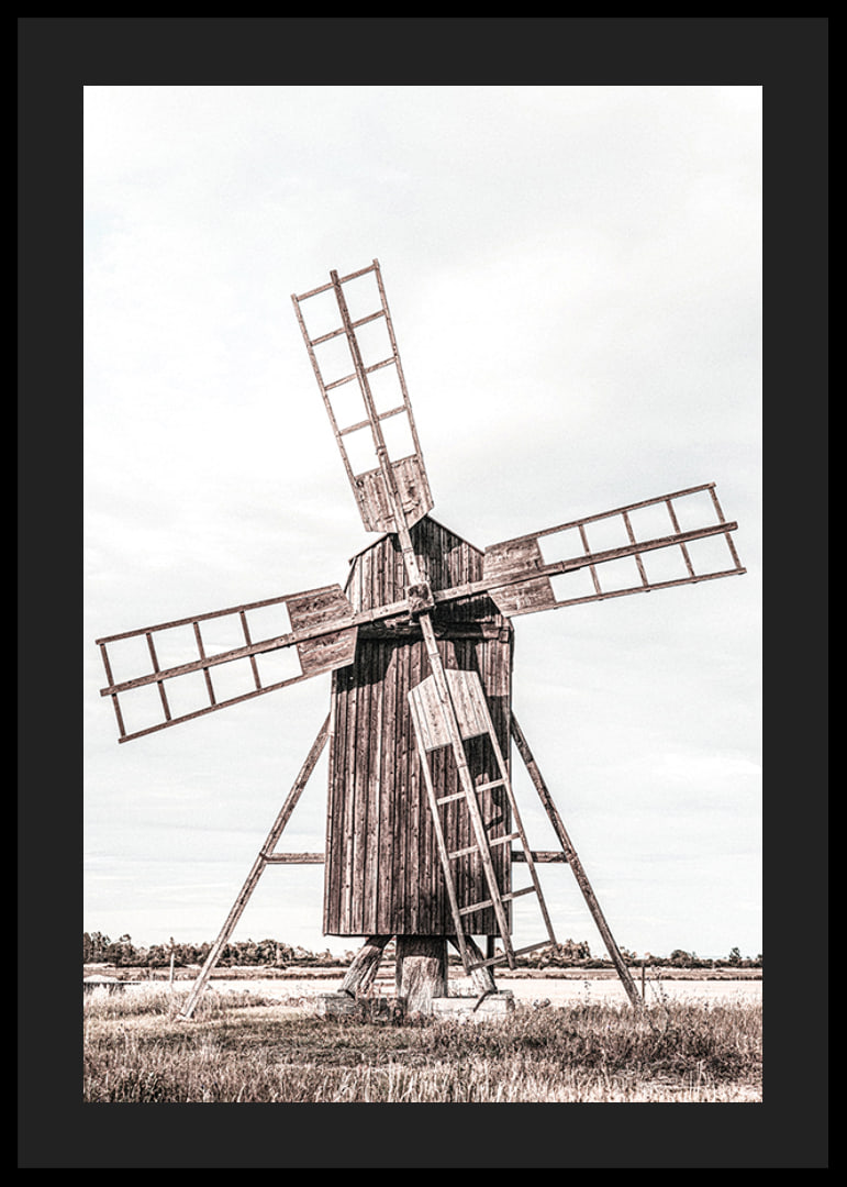 Photograph of old wooden windmill in open field-12