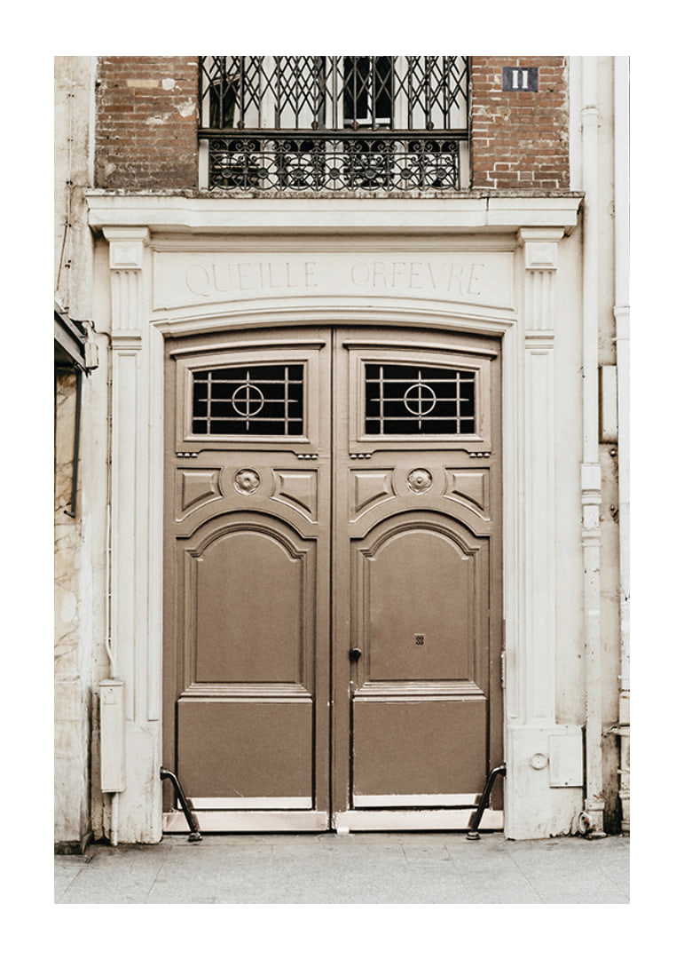 Photograph of classic brown gate in Paris with decorative details-12
