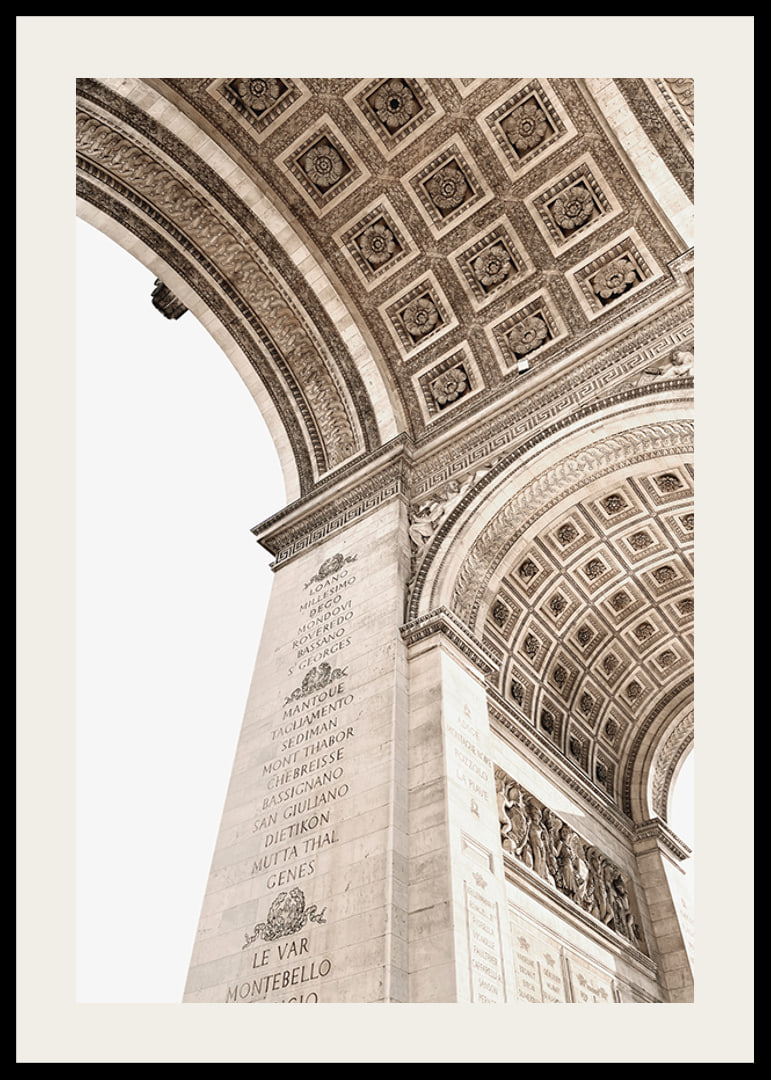Photograph of the inner vault of the Arc de Triomphe in beige tones-12