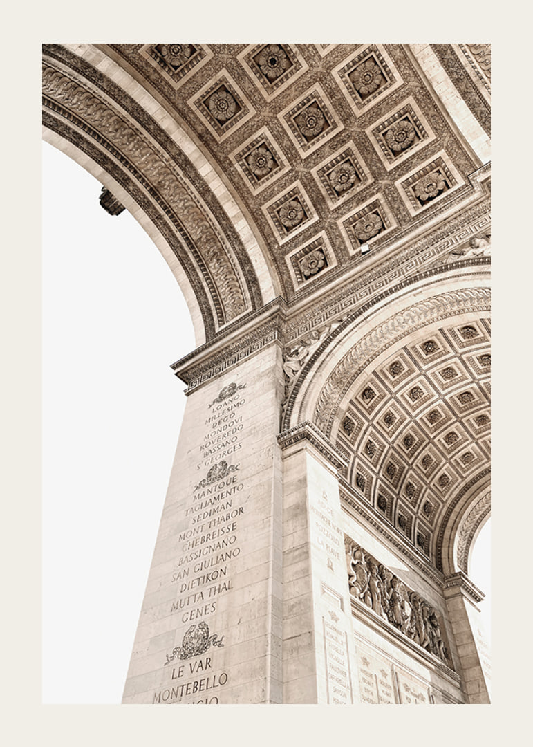 Photograph of the inner vault of the Arc de Triomphe in beige tones-12