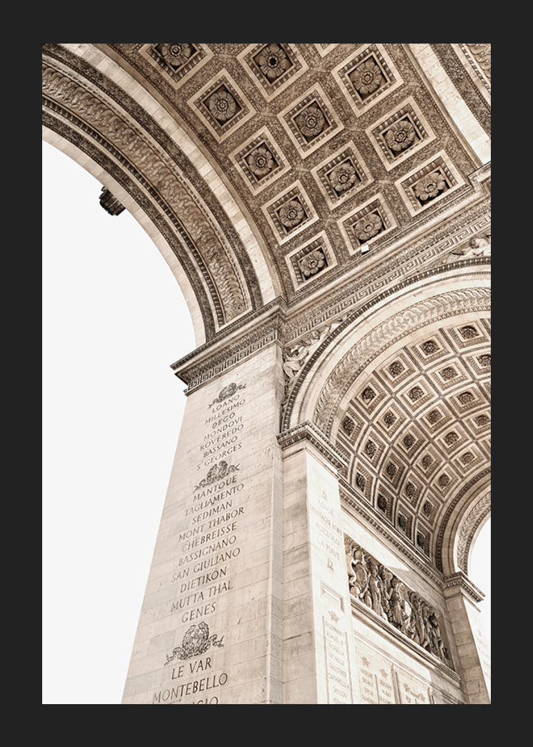 Photograph of the inner vault of the Arc de Triomphe in beige tones-12
