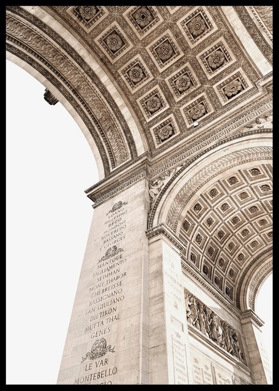 Photograph of the inner vault of the Arc de Triomphe in beige tones-12