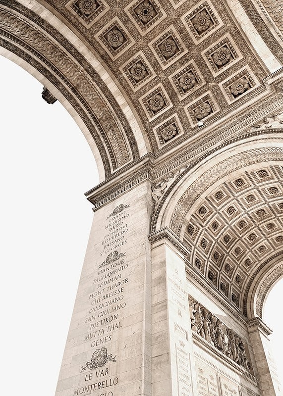 Photograph of the inner vault of the Arc de Triomphe in beige tones-12