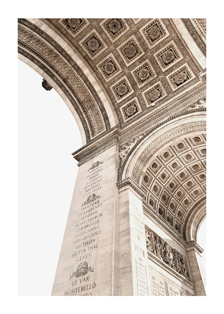 Photograph of the inner vault of the Arc de Triomphe in beige tones-12