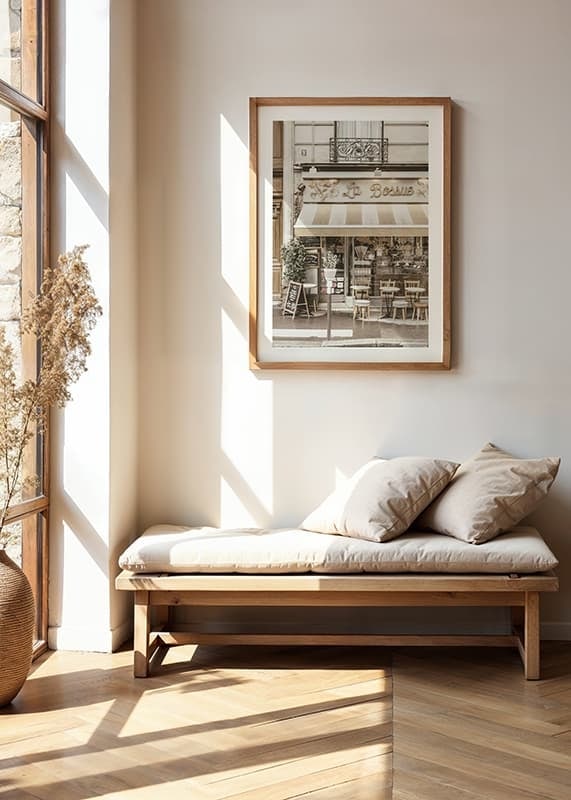 Photograph of Parisian cafe with outdoor seating in beige tones-12