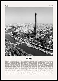 Svartvitt fotografi över Eiffeltornet och Paris stadskärna-0