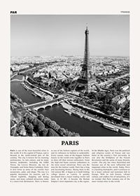 Svartvitt fotografi över Eiffeltornet och Paris stadskärna-1