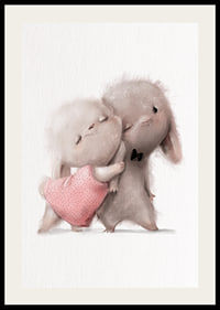 Illustrated rabbits hugging, soft beige tones-2