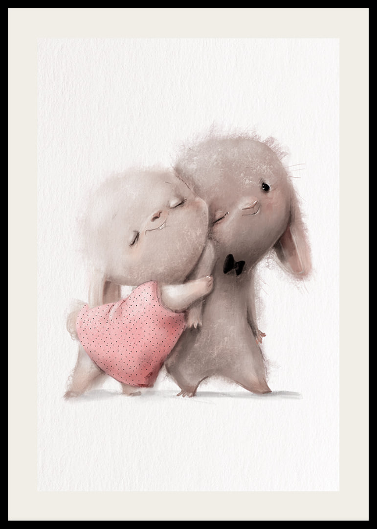 Illustrated rabbits hugging, soft beige tones-12