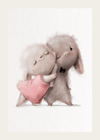 Illustrated rabbits hugging, soft beige tones-3