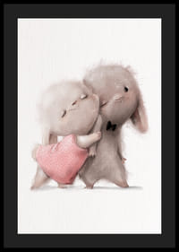 Geïllustreerde knuffelende konijnen, zachte beige tinten-4