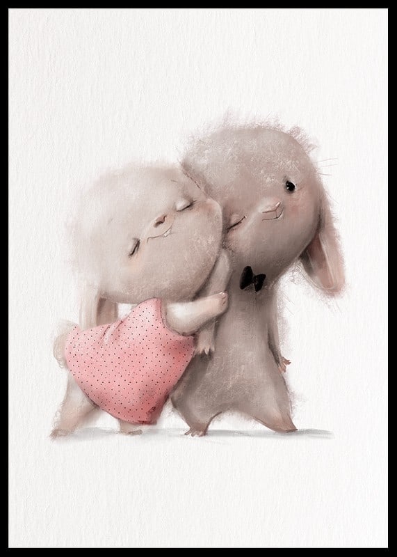 Illustrated rabbits hugging, soft beige tones-12