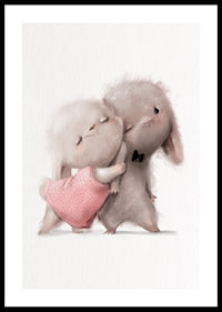 Illustrated rabbits hugging, soft beige tones-0