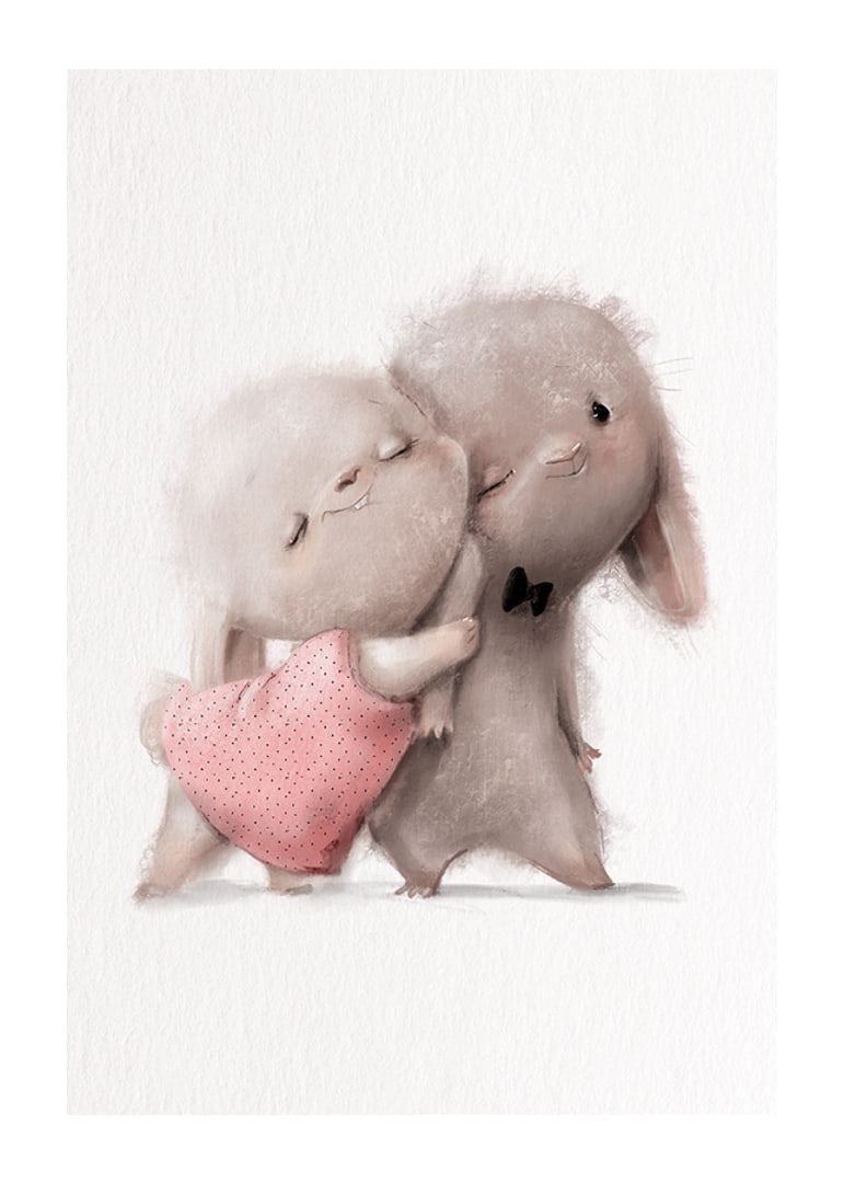 Illustrated rabbits hugging, soft beige tones-12
