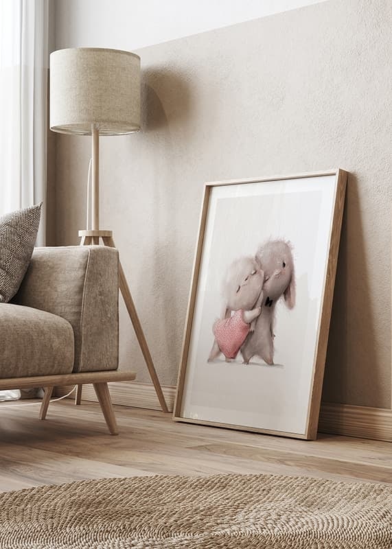 Illustrated rabbits hugging, soft beige tones-12
