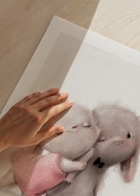 Illustrated rabbits hugging, soft beige tones-9