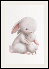 Illustrated rabbit family in soft pastel colors, white background-2