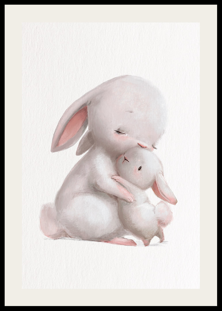 Illustrated rabbit family in soft pastel colors, white background-12