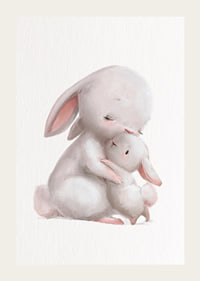 Illustrated rabbit family in soft pastel colors, white background-3