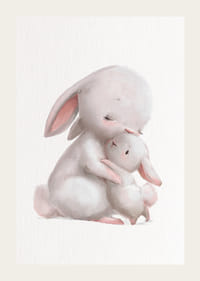 Ilustrowana rodzina królików w delikatnych pastelowych kolorach, białe tło-3
