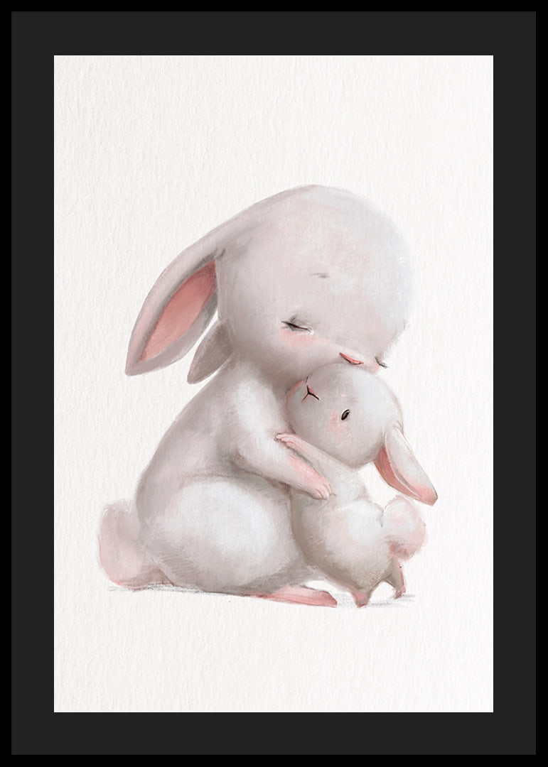 Illustrated rabbit family in soft pastel colors, white background-12