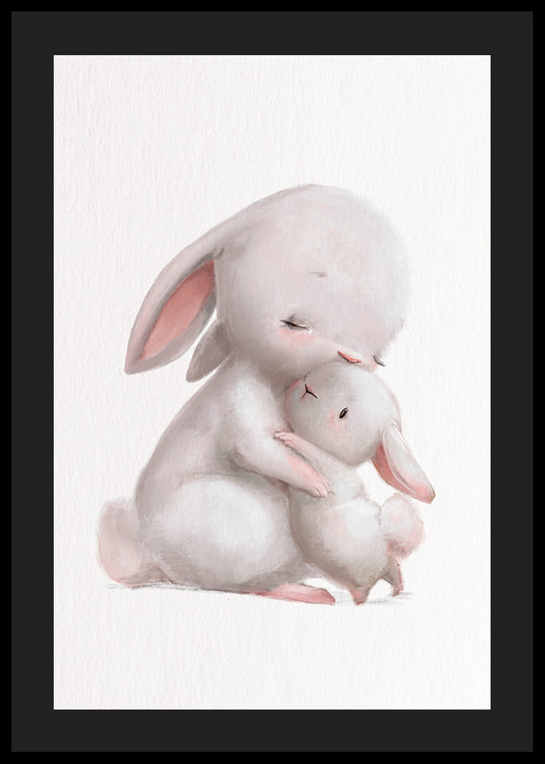 Ilustrowana rodzina królików w delikatnych pastelowych kolorach, białe tło-12