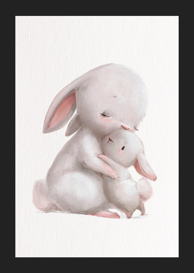 Ilustrowana rodzina królików w delikatnych pastelowych kolorach, białe tło-12