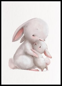 Illustrated rabbit family in soft pastel colors, white background-6
