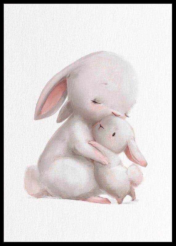 Illustrated rabbit family in soft pastel colors, white background-12