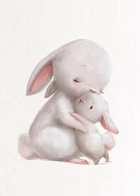 Illustrated rabbit family in soft pastel colors, white background-7
