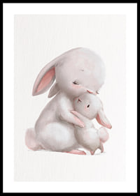 Illustrated rabbit family in soft pastel colors, white background-0