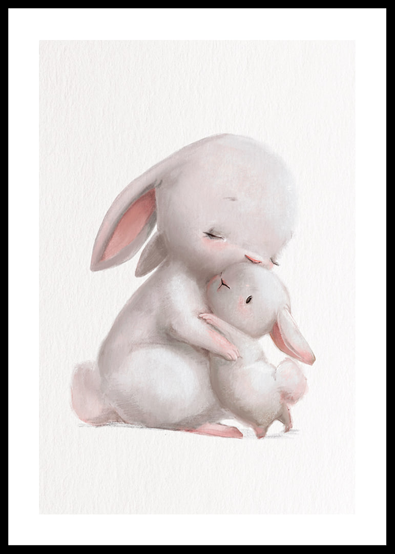 Illustrated rabbit family in soft pastel colors, white background-12