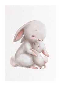 Illustrated rabbit family in soft pastel colors, white background-1