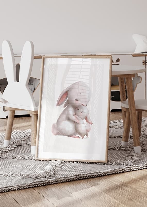 Illustrated rabbit family in soft pastel colors, white background-12