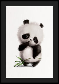 Kuvitettu mustavalkoinen pandanpentu bambunoksalla ja valkoisella taustalla-4