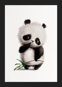 Kuvitettu mustavalkoinen pandanpentu bambunoksalla ja valkoisella taustalla-5