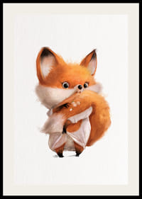 Illustreret ræveunge med stor hale på hvid baggrund-2