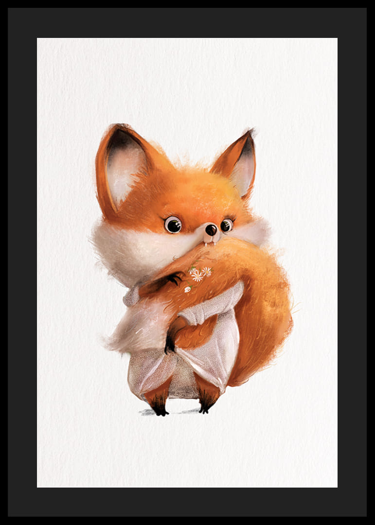 Illustreret ræveunge med stor hale på hvid baggrund-12