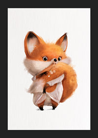 Illustrated fox cub with big tail on white background-5