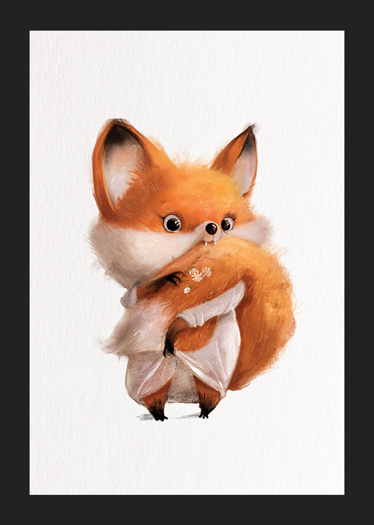Illustrated fox cub with big tail on white background-12