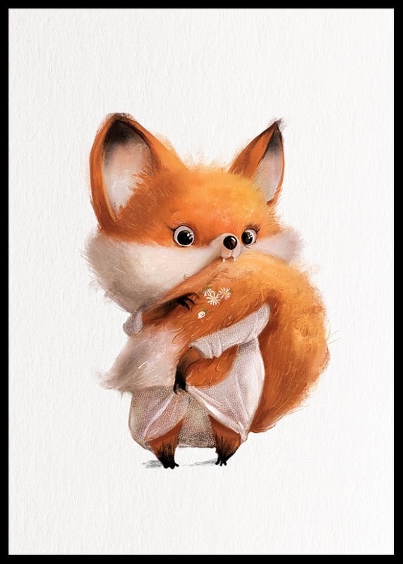 Illustrated fox cub with big tail on white background-12