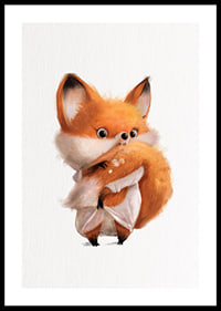 Illustrated fox cub with big tail on white background-0