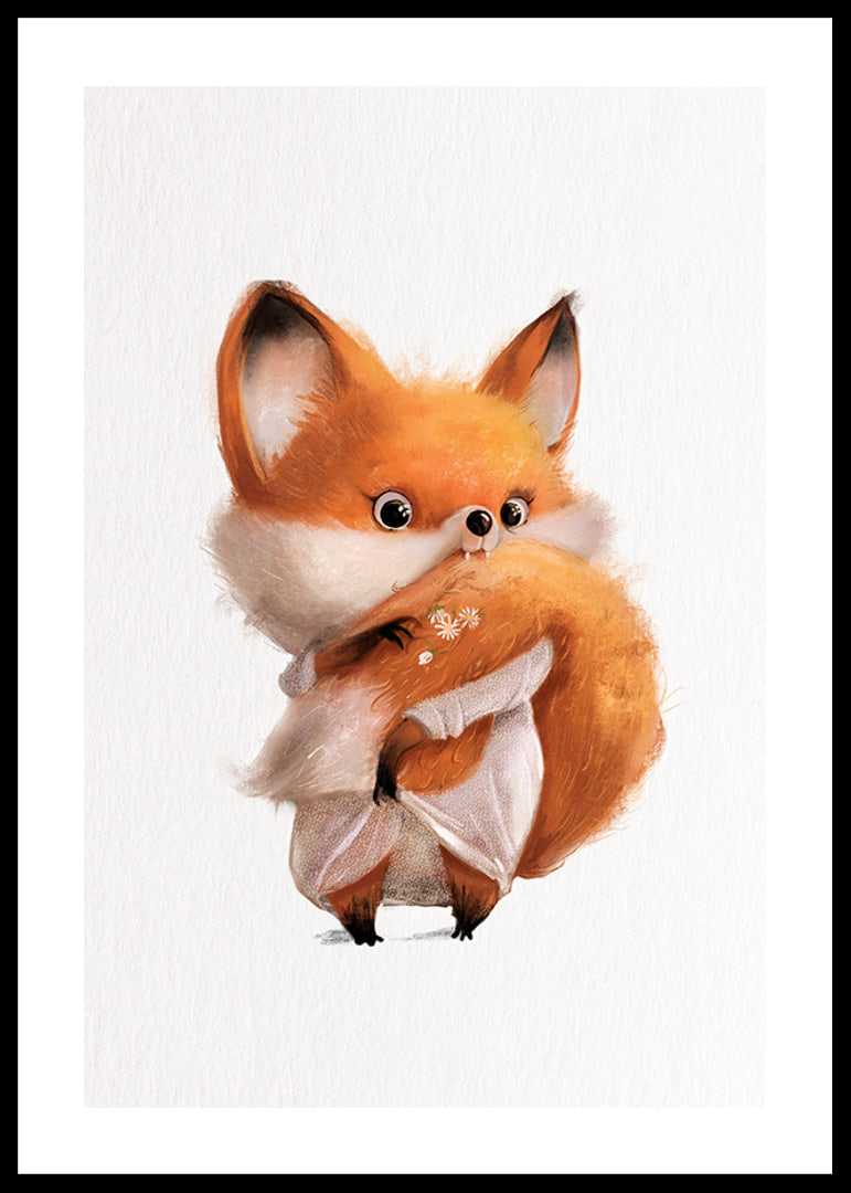 Illustrated fox cub with big tail on white background-12