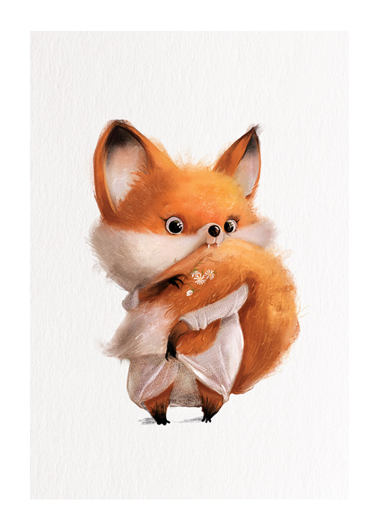 Illustrated fox cub with big tail on white background-12
