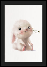 Illustration d'un lapin brillant avec une fleur dans la bouche, couleurs pastel-4
