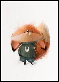 Illustrated fox in green sweater smells white flower-6
