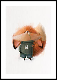 Illustrated fox in green sweater smells white flower-0