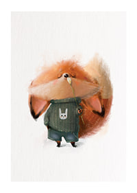 Illustrated fox in green sweater smells white flower-1